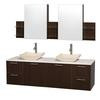 Amare 72 In. Double Vanity in Espresso with Man-Made Stone Top in White and Ivory Marble Sinks