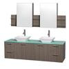 Amare 72 In. Double Vanity in Grey Oak with Glass Vanity Top in Aqua and White Porcelain Sinks