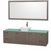 Amare 72 In. Vanity in Grey Oak with Glass Vanity Top in Aqua and White Porcelain Sink