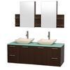 Amare 60 In. Double Vanity in Espresso with Glass Vanity Top in Aqua and Ivory Marble Sinks