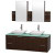 Amare 60 In. Double Vanity in Espresso with Glass Vanity Top in Aqua and Carrara Marble Sinks
