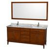 Hatton 72 In. Vanity in Light Chestnut with Marble Top in Carrara White with Square Sinks and Mirror