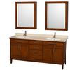 Hatton 72 In. Vanity in Light Chestnut with Marble Top in Ivory, Square Sinks and Medicine Cabinet