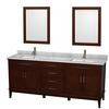 Hatton 80 In. Vanity in Dark Chestnut with Marble Top in Carrara White with Square Sinks and Mirrors