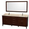 Hatton 80 In. Vanity Dark Chestnut with Marble Vanity Top in Ivory, Square Sinks and 70 In. Mirror