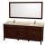 Hatton 80 In. Vanity Dark Chestnut with Marble Vanity Top in Ivory, Square Sinks and 70 In. Mirror