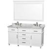 Berkeley 60 In. Double Vanity White with Marble Top in Carrara White, Oval Sinks and 56 In. Mirror