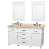 Berkeley 60 In. Double Vanity White with Marble Vanity Top in Ivory, Oval Sinks and 24 In. Mirrors
