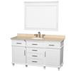 Berkeley 60 In. Vanity in White with Marble Vanity Top in Ivory, Oval Sinks and 44 In. Mirror