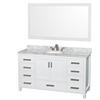 Sheffield 60 In. Vanity in White with Marble Vanity Top in Carrara White and 58 In. Mirror