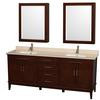 Hatton 80 In. Vanity in Dark Chestnut with Marble Top in Ivory, Square Sinks and Medicine Cabinet