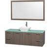 Amare 60 In. Vanity in Grey Oak with Glass Vanity Top in Aqua and White Porcelain Sink