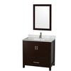 Sheffield 36 In. Vanity in Espresso with Marble Vanity Top in Carrara White and 24 In. Mirror