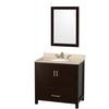 Sheffield 36 In. Vanity in Espresso with Marble Vanity Top in Ivory and 24 In. Mirror