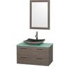 Amare 36 In. Vanity in Grey Oak with Glass Vanity Top in Aqua and Black Granite Sink