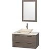 Amare 36 In. Vanity in Grey Oak with Man-Made Stone Vanity Top in White and Ivory Marble Sink