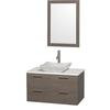 Amare 36 In. Vanity in Grey Oak with Man-Made Stone Vanity Top in White and Carrara Marble Sink