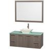 Amare 48 In. Vanity in Grey Oak with Glass Vanity Top in Aqua and Bone Porcelain Sink