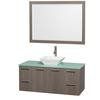 Amare 48 In. Vanity in Grey Oak with Glass Vanity Top in Aqua and White Porcelain Sink