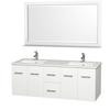 Centra 60 In. Double Vanity in White with Man-Made Stone Top in White and Square white Sinks
