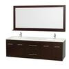 Centra 72 In. Double Vanity in Espresso with Man-Made Stone Top in White and Square white Sinks