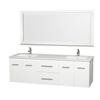 Centra 72 In. Double Vanity in White with Man-Made Stone Top in White and Square white Sinks