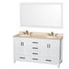 Sheffield 60 In. Double Vanity in White with Marble Vanity Top in Ivory and 58 In. Mirror