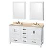Sheffield 60 In. Double Vanity in White with Marble Vanity Top in Ivory and Medicine Cabinets