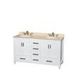 Sheffield 60 In. Double Vanity in White with Marble Vanity Top in Ivory