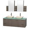 Amare 60 In. Double Vanity in Grey Oak with Glass Vanity Top in Aqua and Ivory Marble Sinks