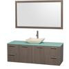 Amare 60 In. Vanity in Grey Oak with Glass Vanity Top in Aqua and Ivory Marble Sink