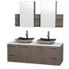 Amare 60 In. Double Vanity in Grey Oak with Man-Made Stone Top in White and Black Granite Sinks