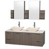 Amare 60 In. Double Vanity in Grey Oak with Man-Made Stone Top in White and Ivory Marble Sinks