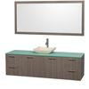 Amare 72 In. Vanity in Grey Oak with Glass Vanity Top in Aqua and Ivory Marble Sink