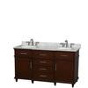Berkeley 60 In. Double Vanity Dark Chestnut with Marble Vanity Top in Carrara White and Oval Sinks