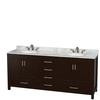 Sheffield 80 In. Double Vanity in Espresso with Marble Vanity Top in Carrara White