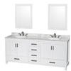 Sheffield 80 In. Double Vanity in White with Marble Vanity Top in Carrara White and 24 In. Mirrors