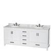 Sheffield 80 In. Double Vanity in White with Marble Vanity Top in Carrara White