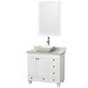 Acclaim 36 In. Single Vanity in White with Top in Carrara White with Bone Sink and Mirror