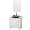 Acclaim 36 In. Single Vanity in White with Top in Carrara White with Black Sink and Mirror