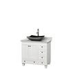 Acclaim 36 In. Single Vanity in White with Top in Carrara White with Black Sink and No Mirror