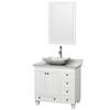 Acclaim 36 In. Single Vanity in White with Top in Carrara White with White Carrara Sink and Mirror