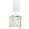 Acclaim 36 In. Single Vanity in White with Top in Ivory with Bone Sink and Mirror