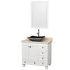 Acclaim 36 In. Single Vanity in White with Top in Ivory with Black Sink and Mirror