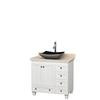 Acclaim 36 In. Single Vanity in White with Top in Ivory with Black Sink and No Mirror