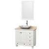 Acclaim 36 In. Single Vanity in White with Top in Ivory with White Carrara Sink and Mirror