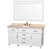 Berkeley 60 In. Vanity in White with Marble Vanity Top in Ivory, Oval Sinks and 56 In. Mirror