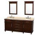 Berkeley 72 In. Double Vanity in Dark Chestnut with Marble Top in Ivory with Oval Sinks and Mirrors