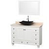 Acclaim 48 In. Single Vanity in White with Top in Ivory with Black Sink and Mirror