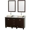 Acclaim 60 In. Double Vanity in Espresso with Top in Carrara White with Bone Sinks and Mirrors